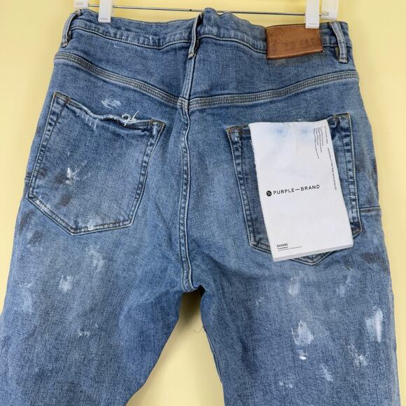 PURPLE BRAND Ripped Knee Blowout Slim Jeans Blue Distressed Denim P002 Size 34 - Picture 5 of 10